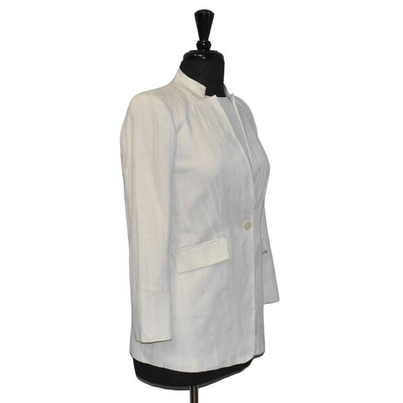 NEW LAFAYETTE 148 White Cotton Single Button Stand Collar Jacket Blazer Size 0 - Picture 2 of 6